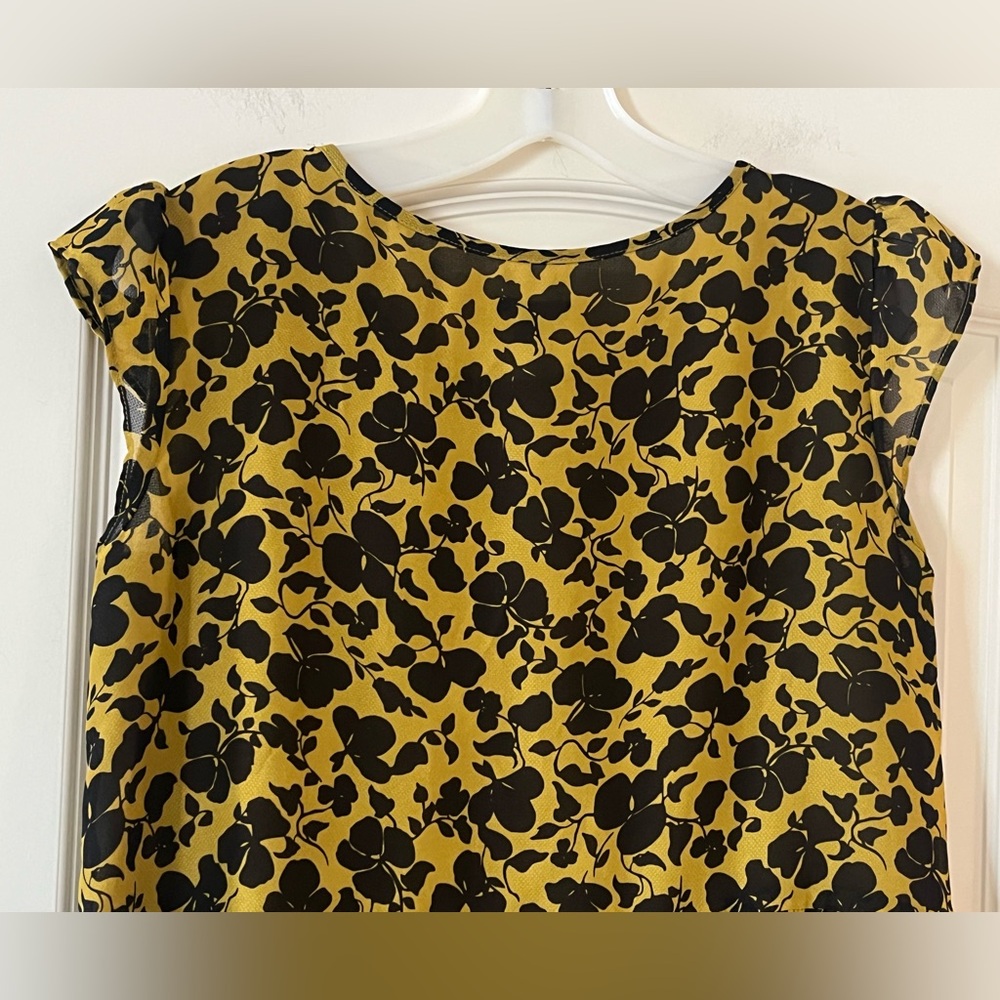 Ann Taylor Factory Floral Print Blouse Black and Dark Yellow Women’s Size XS - Picture 4 of 15